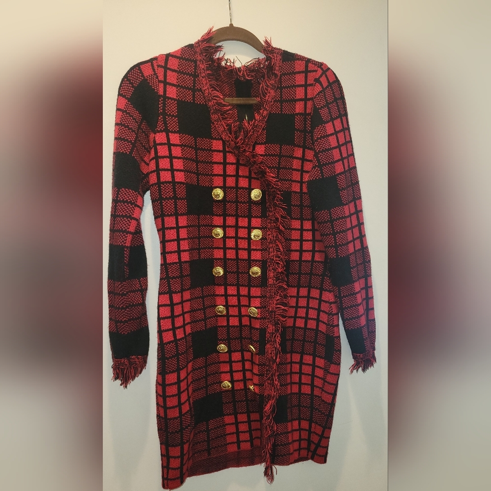 Venus Red And Black Gold Button Detail Sweater Dress
